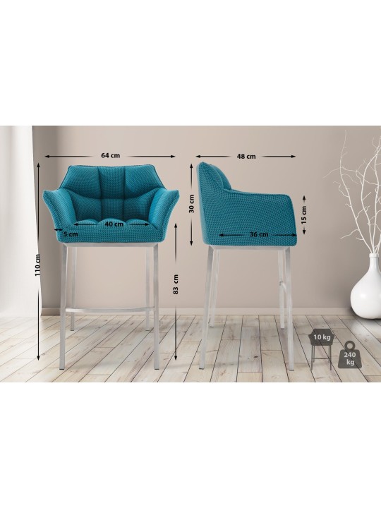 Banqueta alta tecido Damaso E com estrutura de 4 pés, turquesa