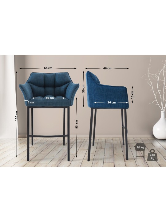 Banqueta alta tecido Damaso B com estrutura de 4 pés, azul