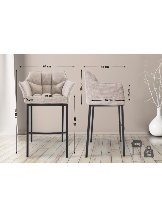 Banqueta alta tecido Damaso B com estrutura de 4 pés, marfim