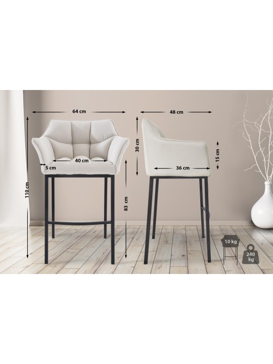 Banqueta alta tecido Damaso B com estrutura de 4 pés, branco