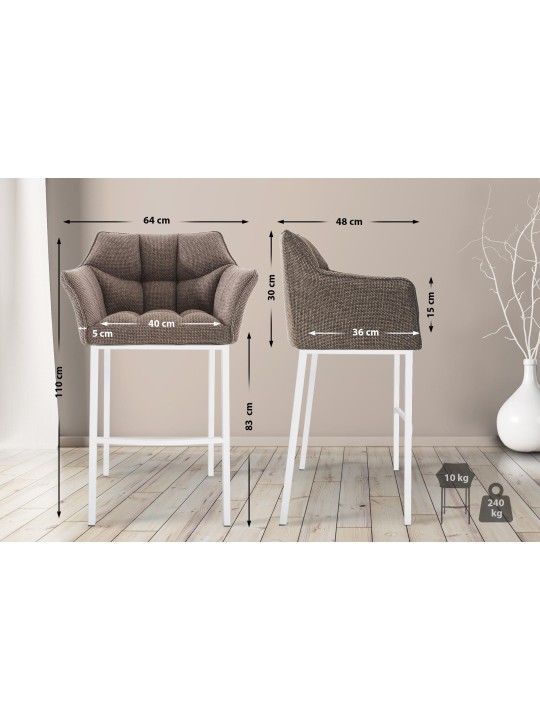 Banqueta alta tecido Damaso W com estrutura de 4 pés, castanho terra