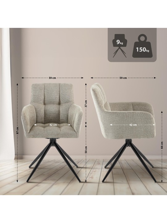 Conjunto de 2 cadeiras de jantar Jonah em tecido, taupe Conjunto de 2 cadeiras de jantar Jonah em tecido, taupe