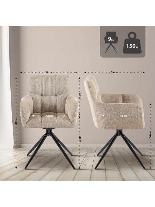 Conjunto de 2 cadeiras de jantar Jonah em tecido, castanho claro