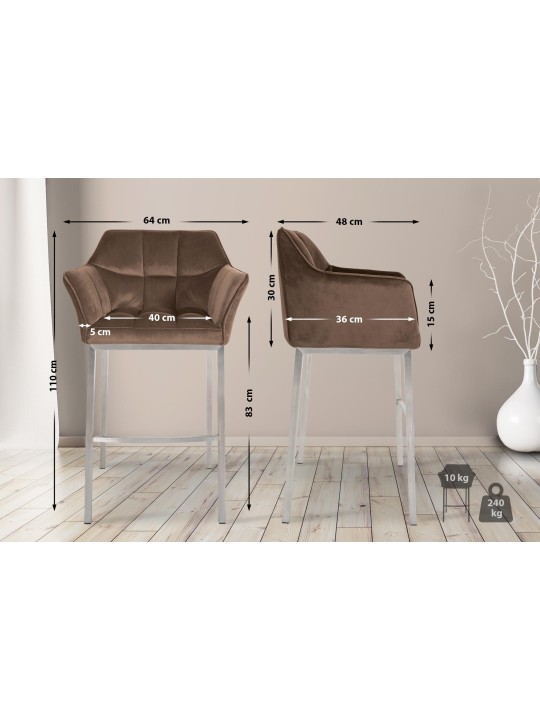 Banqueta alta Damaso E veludo com estrutura de 4 pés, castanho Banqueta alta Damaso E veludo com estrutura de 4 pés, castanho