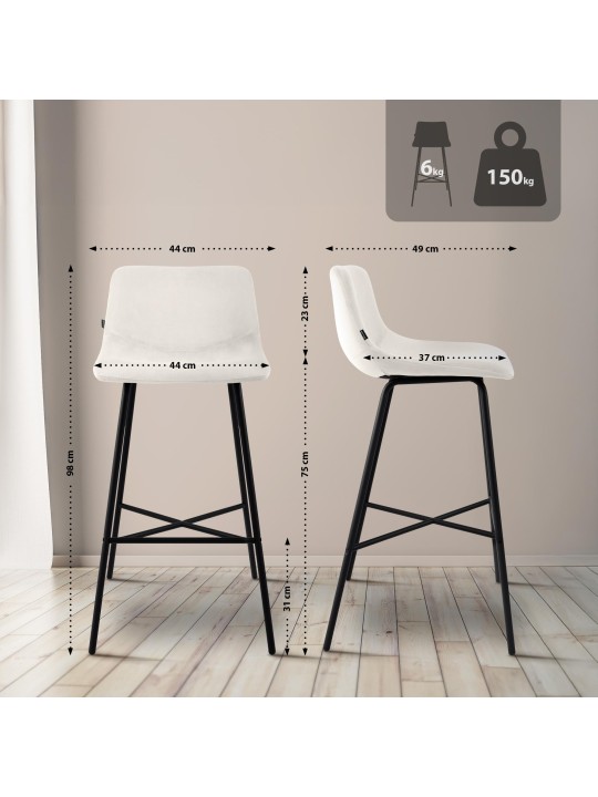 Banqueta alta Altona veludo, creme