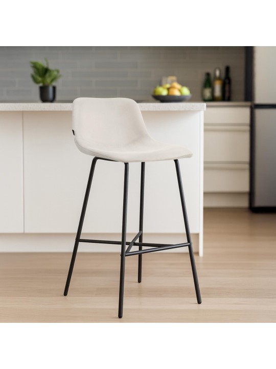 Banqueta alta Altona veludo, creme