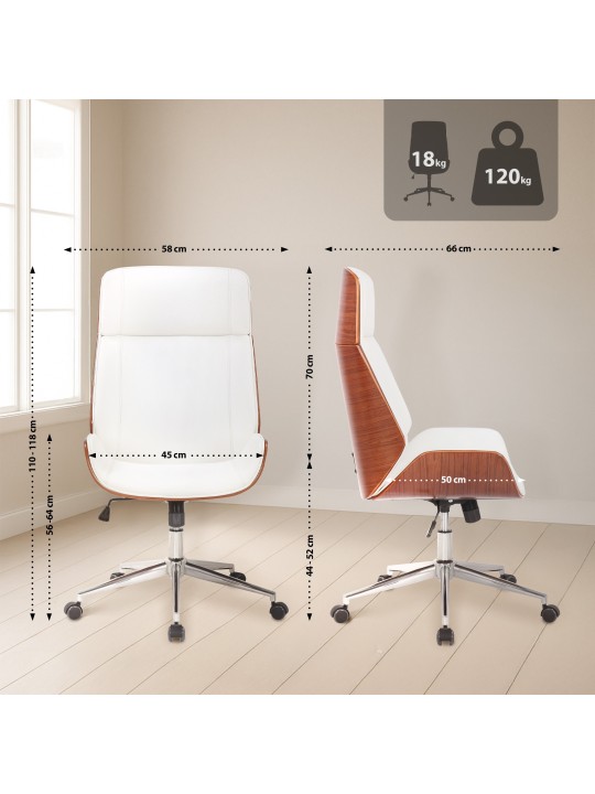 Cadeira de escritório Varel couro sintético, nogueira/branco