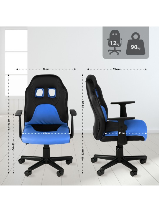 Cadeira de escritório infantil divertida, preto/azul