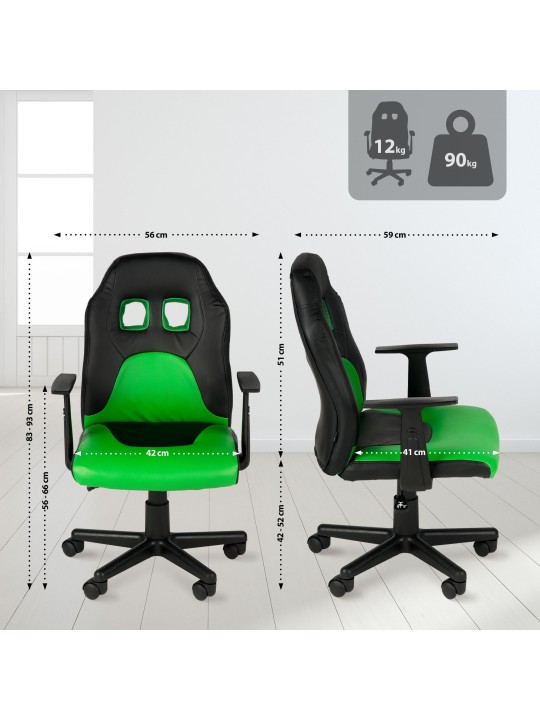 Cadeira de escritório infantil divertida, preto/verde