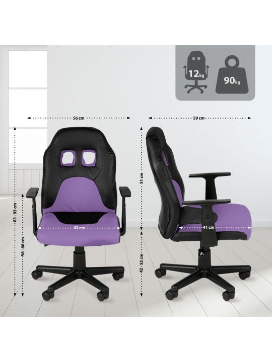 Cadeira de escritório infantil divertida, preto/lilás