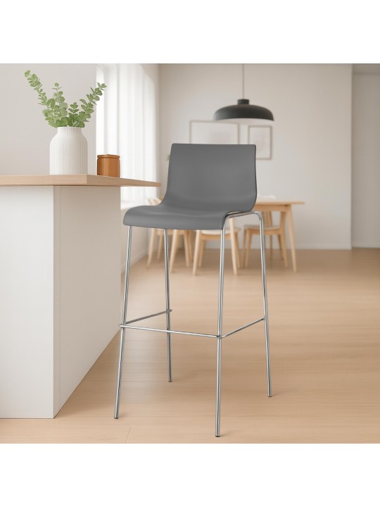 Conjunto de 2 bancos altos de plástico Hoover com estrutura cromada de 4 pés, cinza