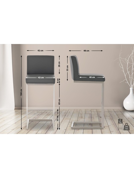 Conjunto de 2 bancos altos Paros em pele sintética, cinza