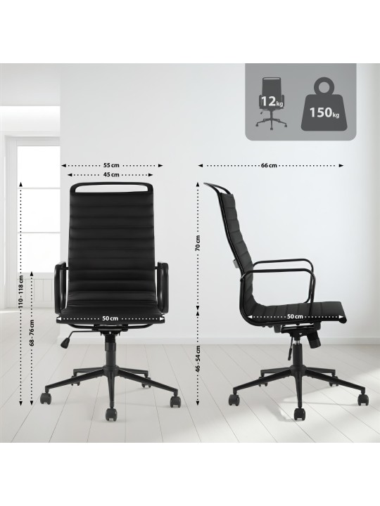 Cadeira de escritório Nelson em pele sintética, preto