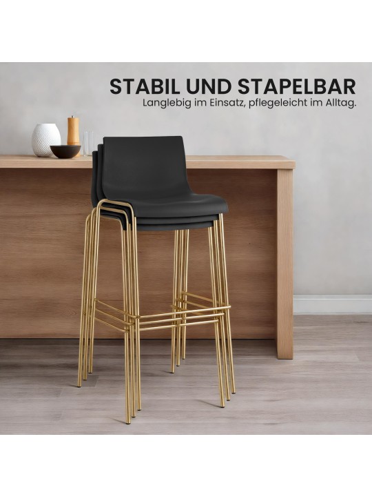 Conjunto de 2 bancos altos de plástico Hoover de 4 pés dourados, preto