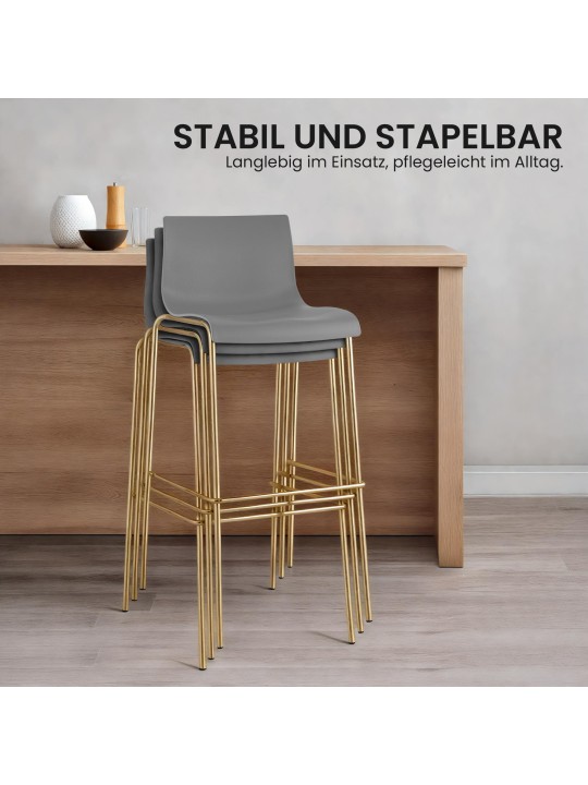 Conjunto de 2 bancos altos de plástico Hoover de 4 pés dourados, cinza