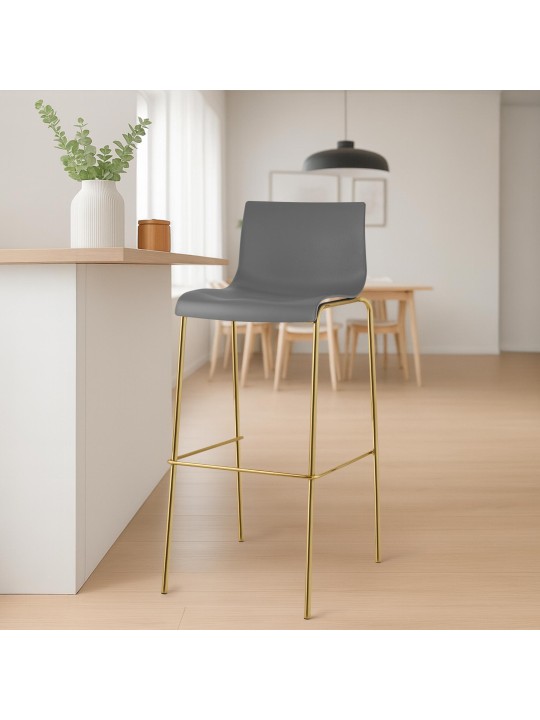 Banqueta alta Hoover plástico 4 pés dourado, cinza
