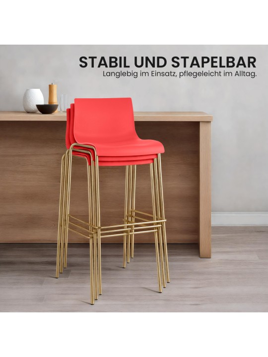 Conjunto de 2 bancos altos de plástico Hoover de 4 pés dourados, vermelho