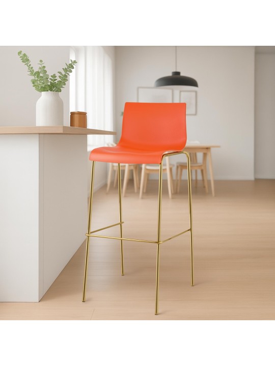 Banqueta alta Hoover plástico 4 pés dourado, laranja