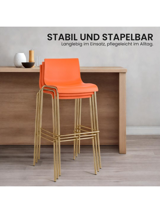 Conjunto de 2 bancos altos de plástico Hoover de 4 pés dourados, laranja
