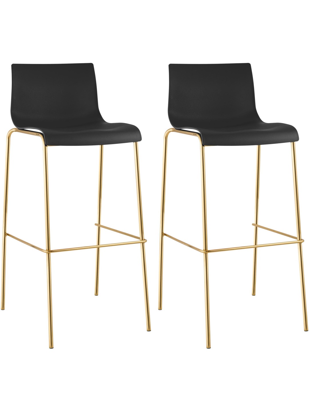 Conjunto de 2 bancos altos de plástico Hoover de 4 pés dourados, preto