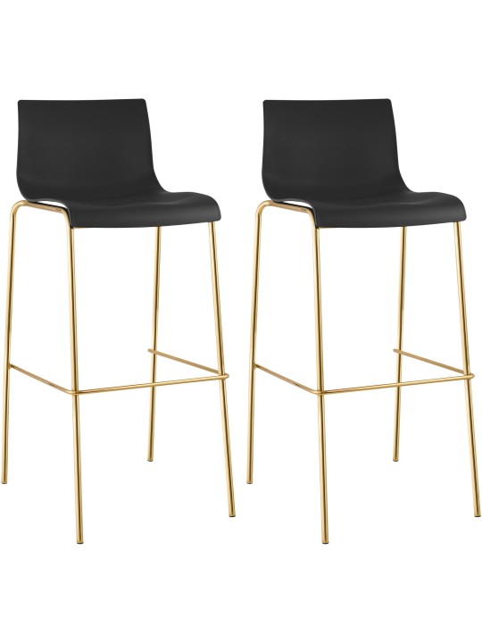 Conjunto de 2 bancos altos de plástico Hoover de 4 pés dourados, preto