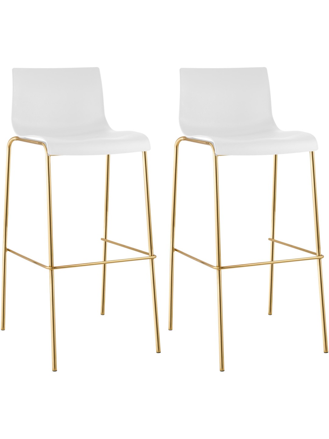 Conjunto de 2 bancos altos de plástico Hoover de 4 pés dourados, branco