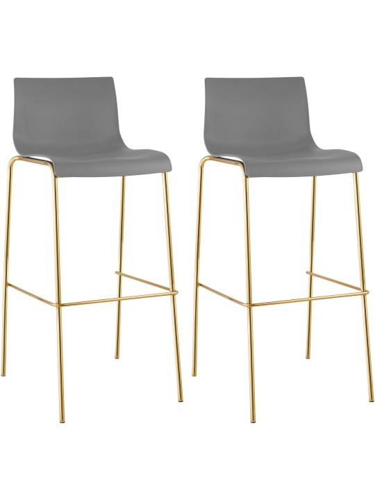 Conjunto de 2 bancos altos de plástico Hoover de 4 pés dourados, cinza