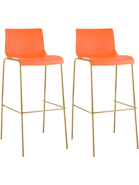 Conjunto de 2 bancos altos de plástico Hoover de 4 pés dourados, laranja