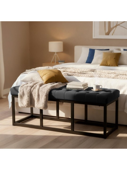 Banco de veludo Polson 120 cm, preto