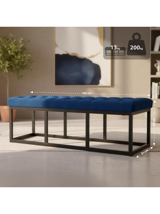 Banco de veludo Polson 120 cm, azul Banco de veludo Polson 120 cm, azul