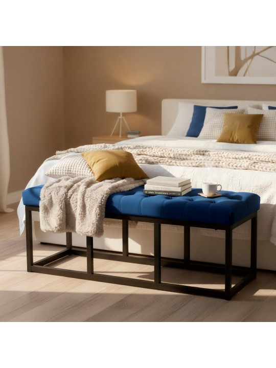 Banco de veludo Polson 120 cm, azul Banco de veludo Polson 120 cm, azul