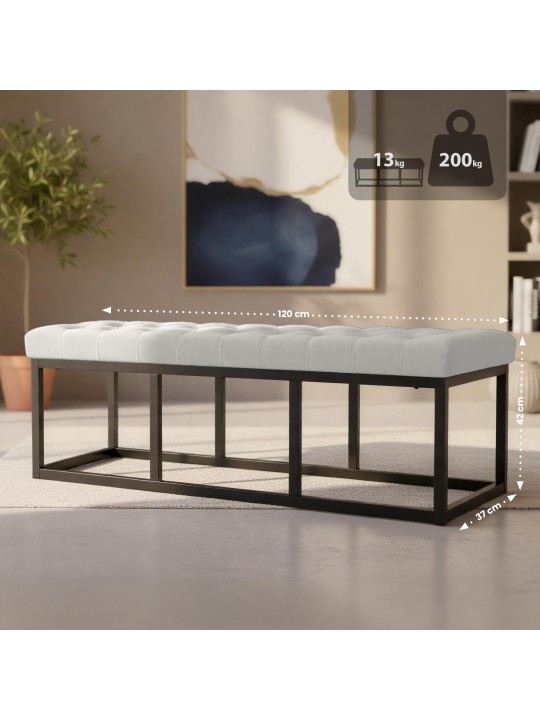 Banco de veludo Polson 120 cm, creme Banco de veludo Polson 120 cm, creme