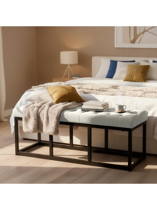 Banco de veludo Polson 120 cm, creme Banco de veludo Polson 120 cm, creme