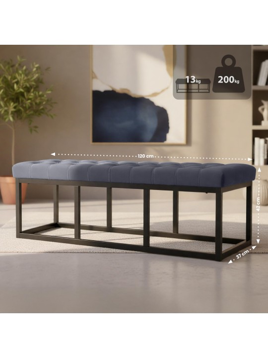 Banco de veludo Polson 120 cm, cinza Banco de veludo Polson 120 cm, cinza