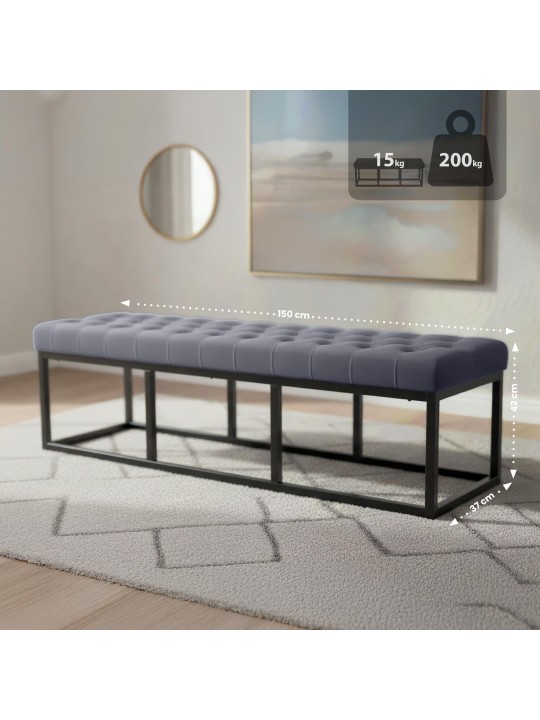 Banco Polson veludo 150 cm, cinza
