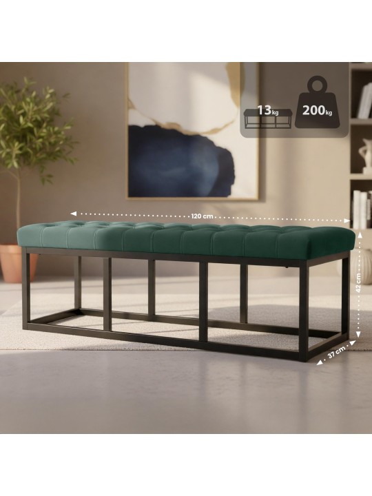 Banco de veludo Polson 120 cm, verde Banco de veludo Polson 120 cm, verde