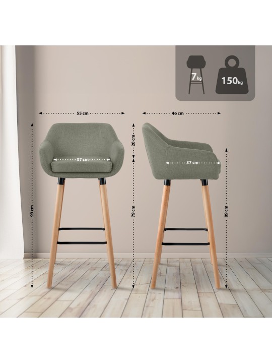 Conjunto de 2 bancos altos em tecido Grant, cinza claro Conjunto de 2 bancos altos em tecido Grant, cinza claro