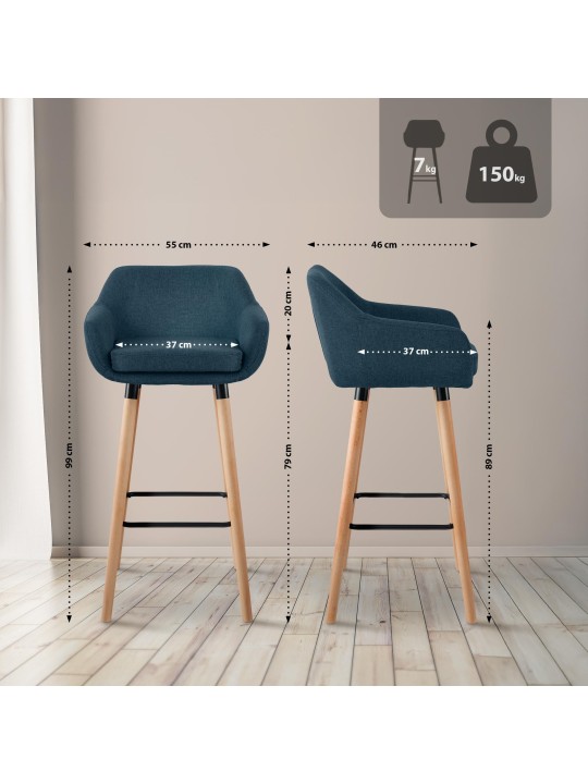 Conjunto de 2 bancos altos em tecido Grant, azul Conjunto de 2 bancos altos em tecido Grant, azul