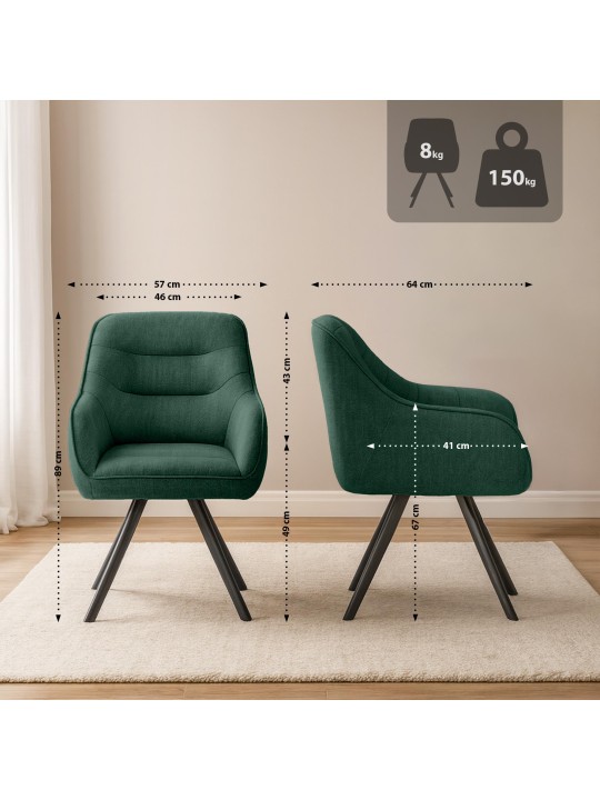 Cadeira Pettuli em tecido, verde