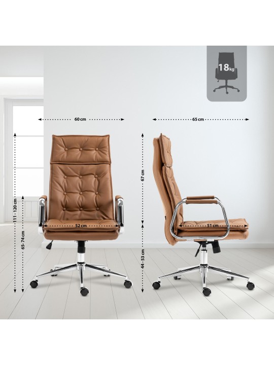 Cadeira de escritório Sotira em pele genuína, castanho claro