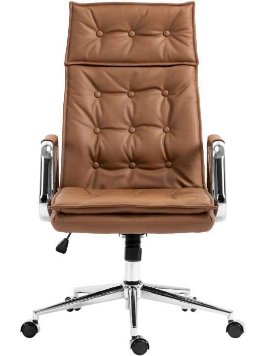 Cadeira de escritório Sotira em pele genuína, castanho claro