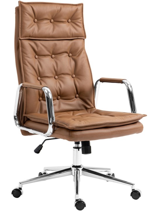 Cadeira de escritório Sotira em pele genuína, castanho claro