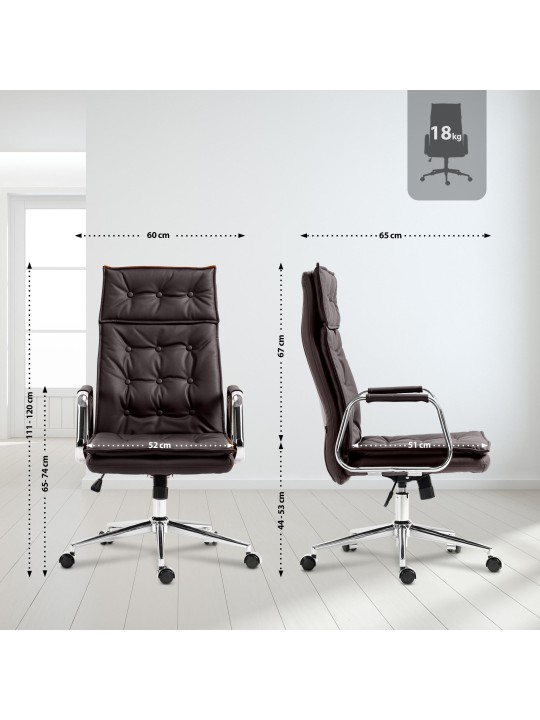 Cadeira de escritório Sotira em pele genuína, castanho