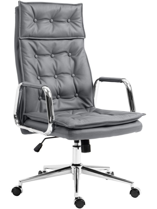 Cadeira de escritório Sotira em pele genuína, cinza