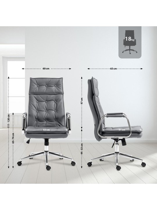 Cadeira de escritório Sotira em pele genuína, cinza
