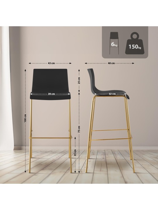 Banqueta alta Hoover plástico 4 pés dourado, preto