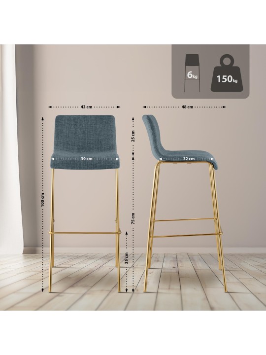 Banco de bar em tecido Hoover de 4 pés dourado, azul Banco de bar em tecido Hoover de 4 pés dourado, azul