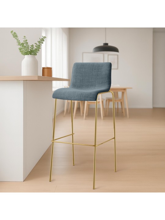 Banco de bar em tecido Hoover de 4 pés dourado, azul Banco de bar em tecido Hoover de 4 pés dourado, azul