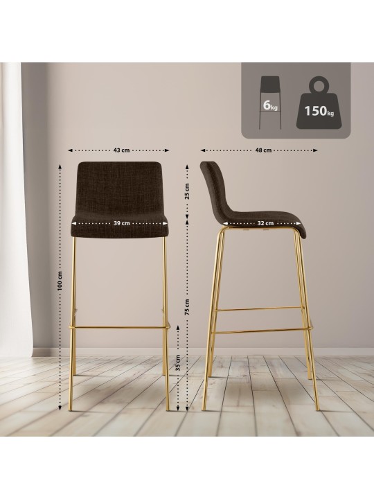 Banco de bar em tecido Hoover de 4 pés dourado, castanho Banco de bar em tecido Hoover de 4 pés dourado, castanho