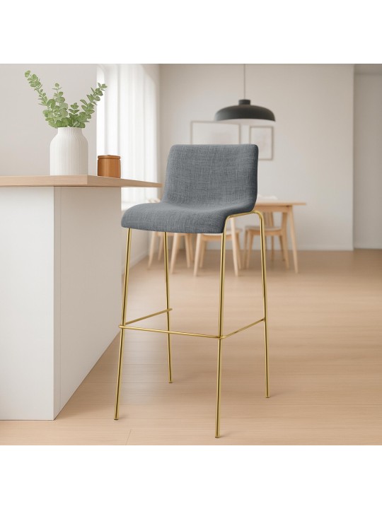 Banco de bar em tecido Hoover de 4 pés dourado, cinza claro